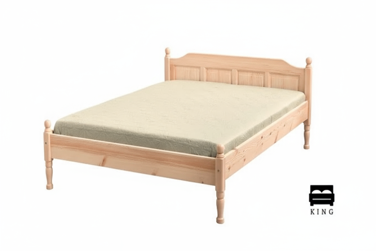 Дървено легло от бор с декоративна табла