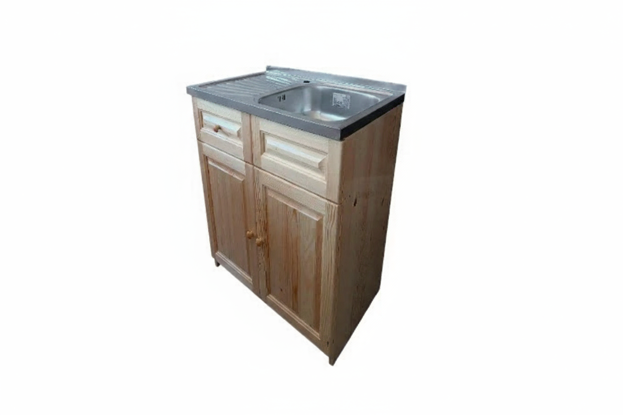 Дървена мивка с дясно корито и ляв плот 80x50 см - страничен изглед