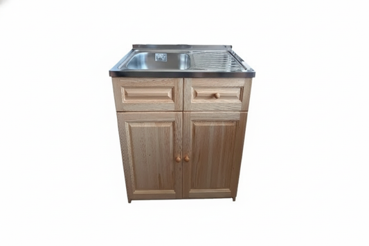 Дървена мивка с ляво корито и десен плот 80x50 см - реалистична снимка