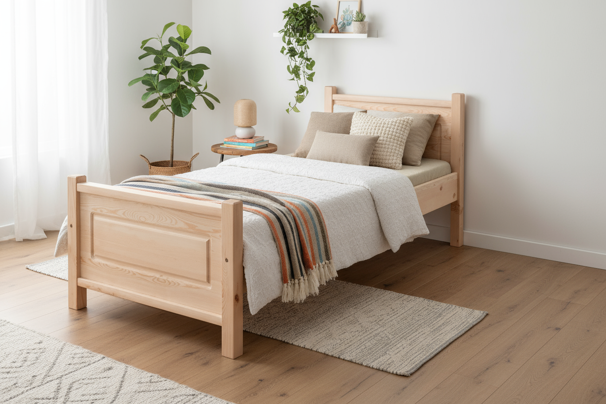 Дървено легло Тера в уютна спалня