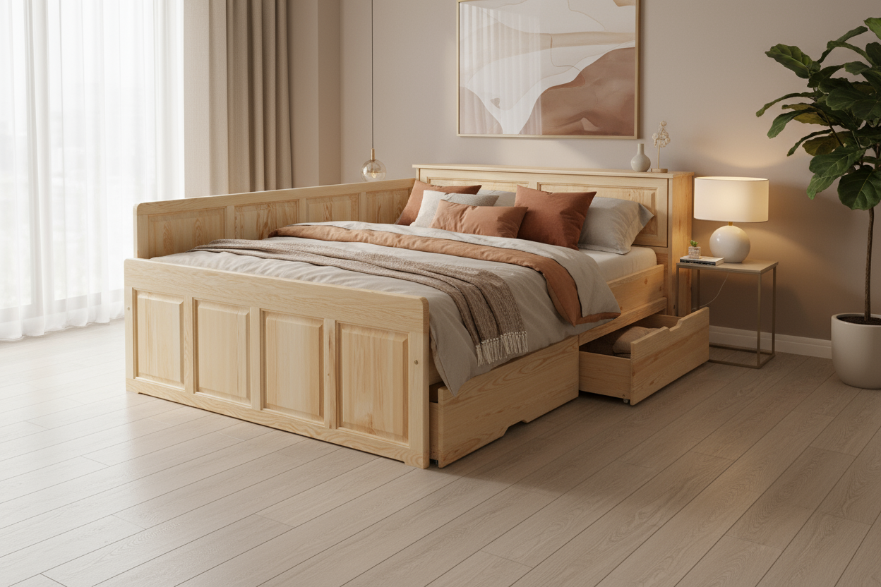 Дървено легло Титан с табла в луксозна спалня