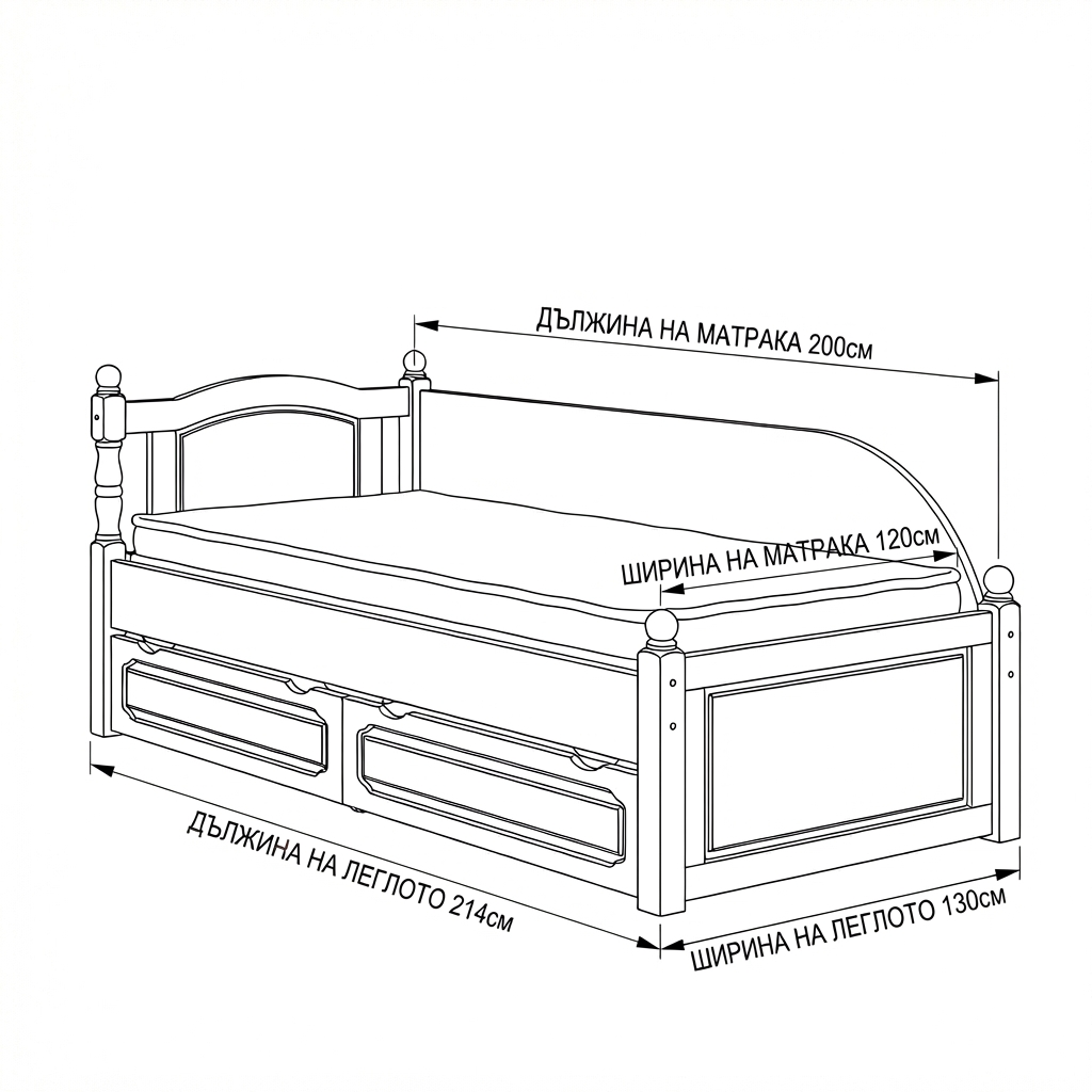 Легло Версай 120×200 см — размери на рамката 130×214 см