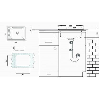 Кухненска мивка алпака 650x500 мм с ляв плот