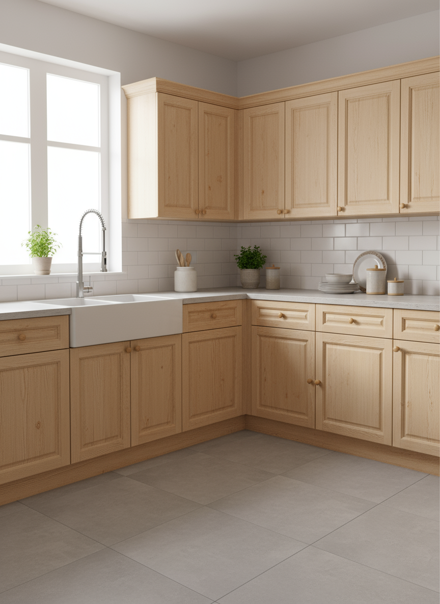 Дървен шкаф 60x60x85 см от чамово дърво в кухня с мивка