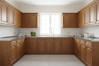 Дървена кухня с мивка 120x60x85 см от чамово дърво и съответстващи шкафове