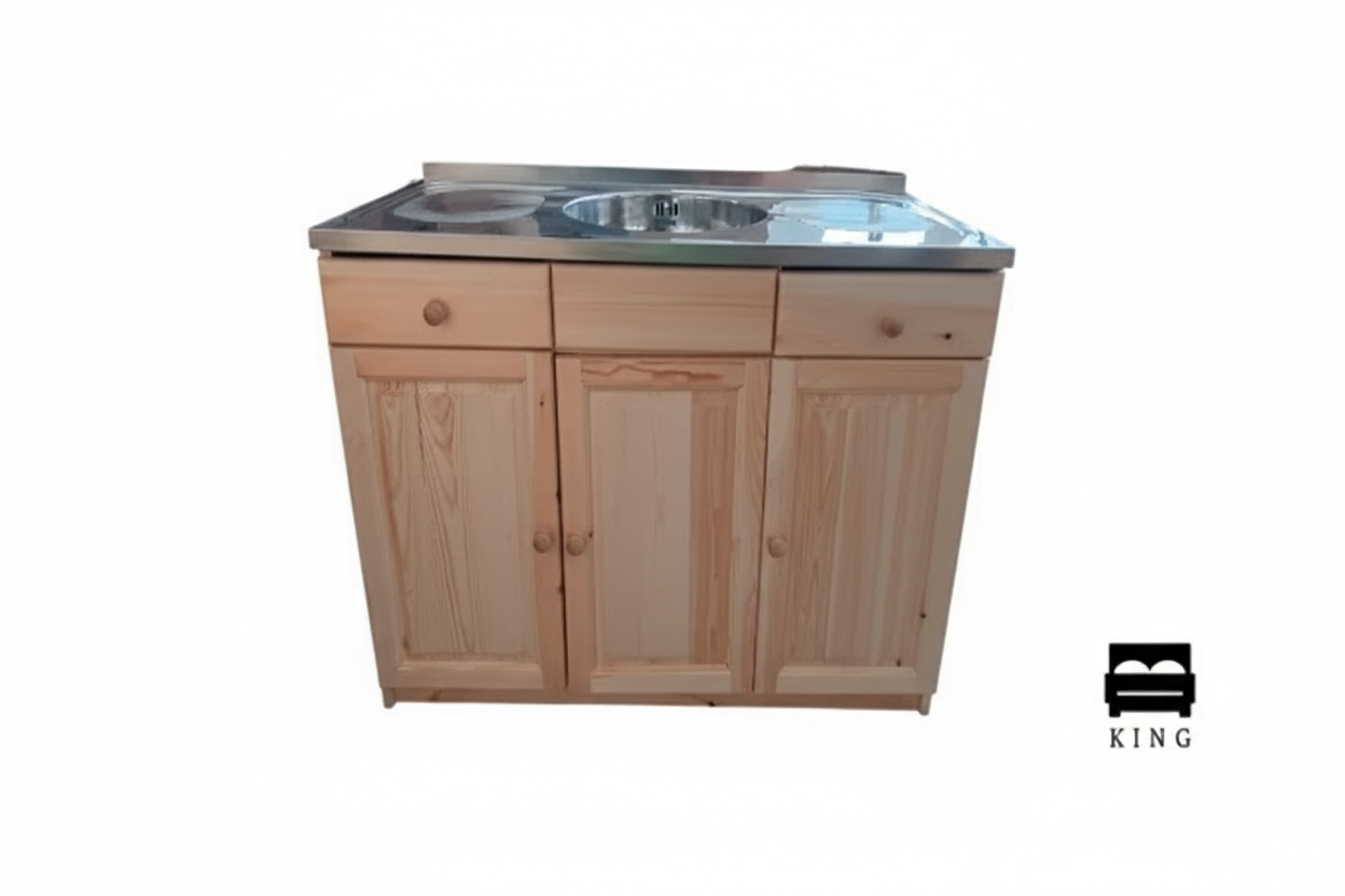 Дървена мивка 120x60x85 см със средно корито - професионална снимка