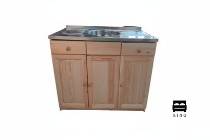 Дървена мивка 120x60x85 см със средно корито - професионална снимка