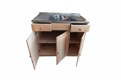 Дървена мивка 120x60x85 см със средно корито и вътрешно пространство