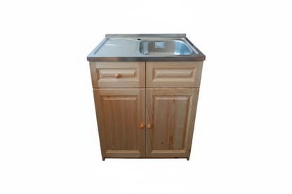 Дървена мивка с дясно корито и ляв плот 80x50 см - реалистична