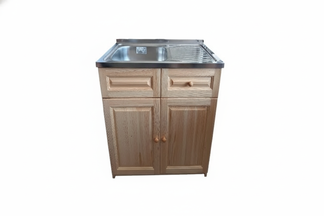 Дървена мивка с ляво корито и десен плот 80x50 см - реалистична снимка