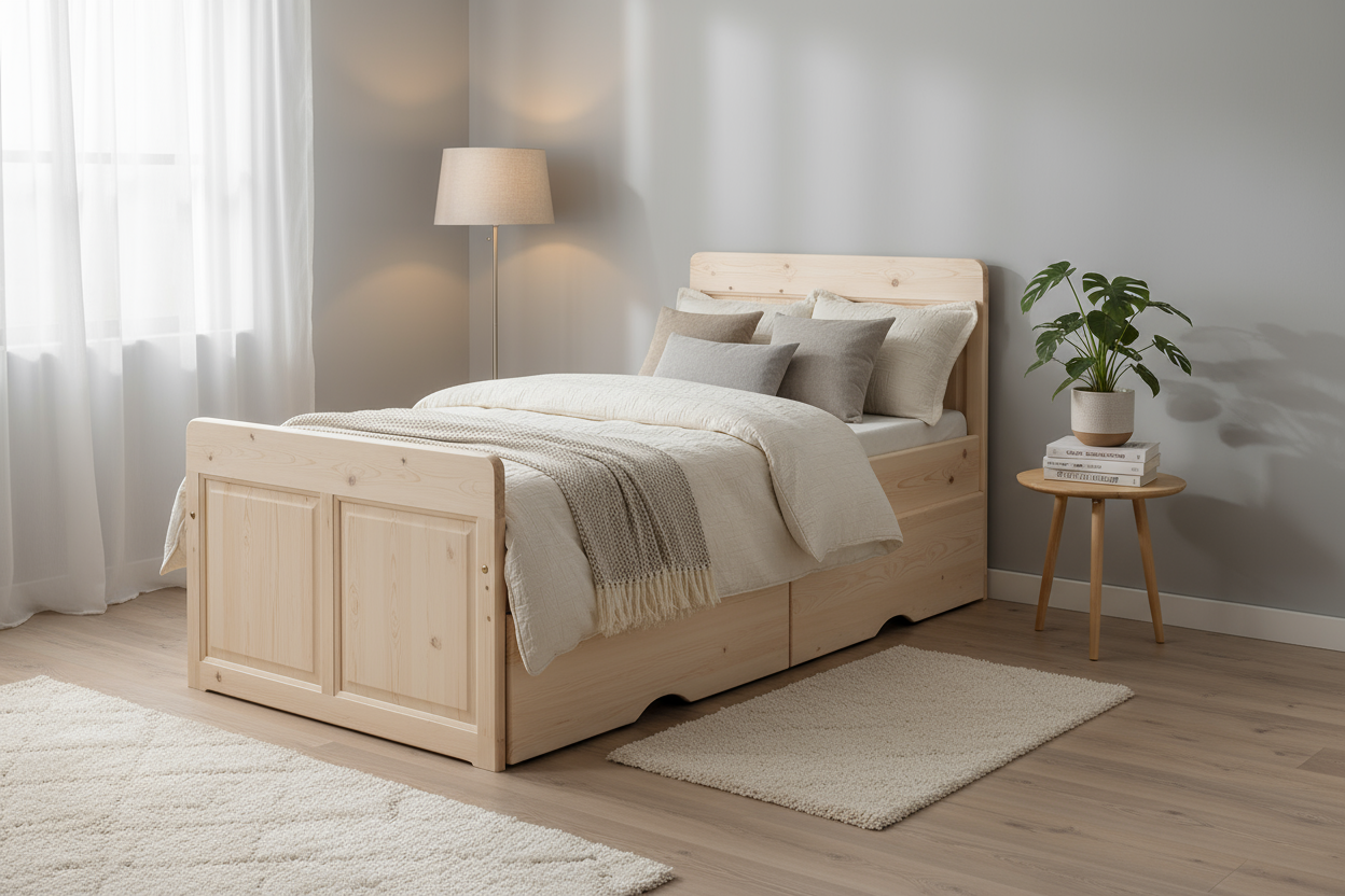 Дървено легло Оазис в уютна спалня