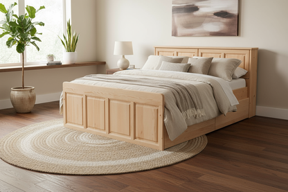 Дървено легло с панели в луксозна спалня