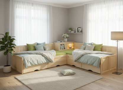 Ъглово дървено легло в луксозна спалня